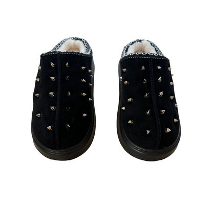 Spiked Fur Slippers (Black)