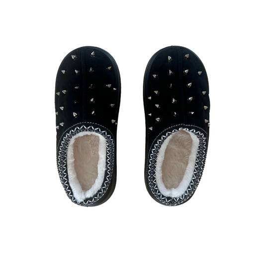 Spiked Fur Slippers (Black)