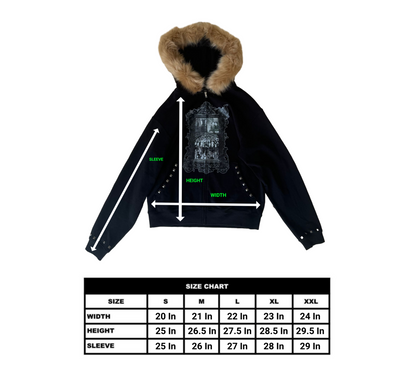 'Haunted' Fur Collar Studded Zip Up