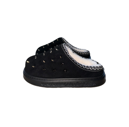 Spiked Fur Slippers (Black)
