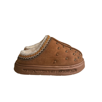 Spiked Fur Slippers (Tan)